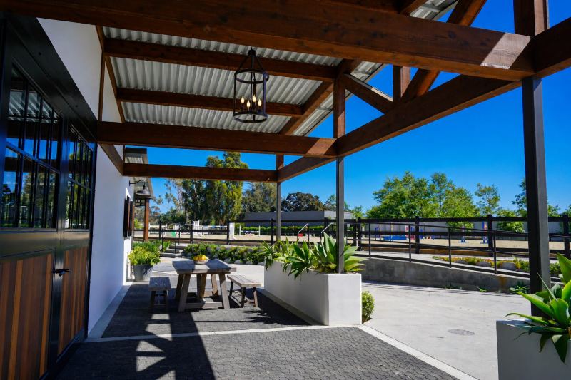 Shaded terrace at Sycamore Stables